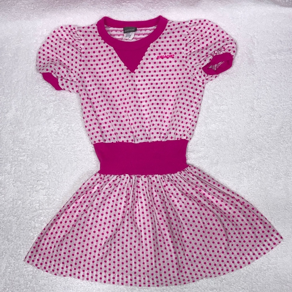 Vintage jordache 80’s polka dot Barbie core white hot pink dress size 8
